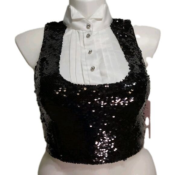 *NWT* Johnny Wujek Black Prom Collect L Off White Sequin Collared Dress Shirt#L8 - Picture 1 of 3